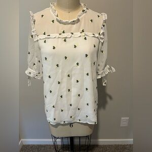 CeCe embroidered ruffle neck blouse
